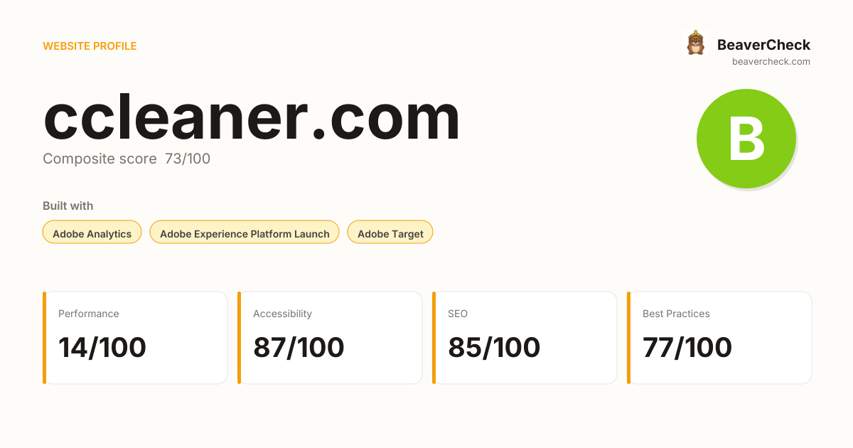 ccleaner.com — Technology, performance & accessibility | BeaverCheck
