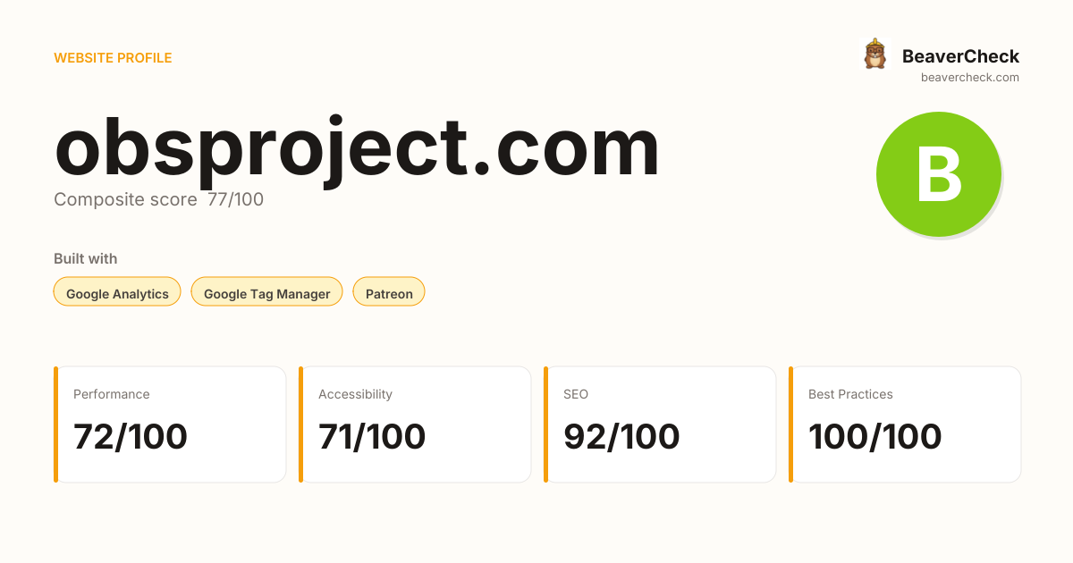 obsproject.com — Technology, performance & accessibility | BeaverCheck